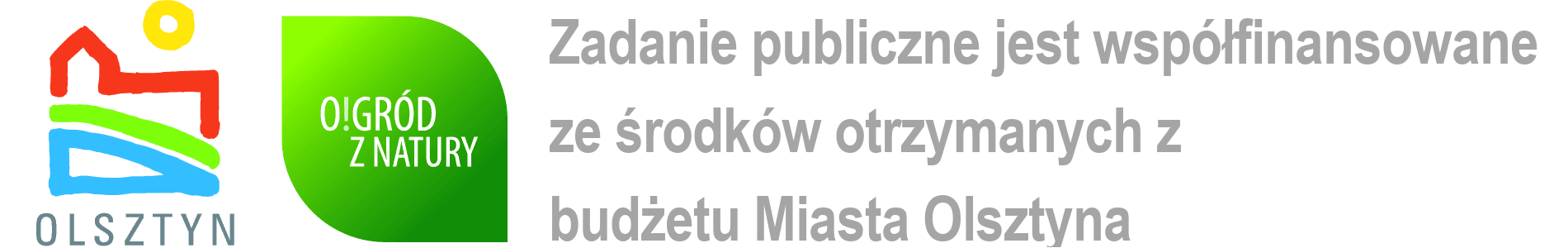 Logo Olsztyna i znak O!GRÓD Z NATURY z napisem: Zadanie publiczne jest współfinansowane ze środków otrzymanych z budżetu Miasta Olsztyna